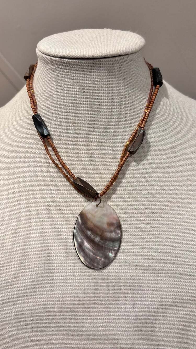Lia Sophia Harvest Moon Abalone Shell Pendant Beaded Necklace